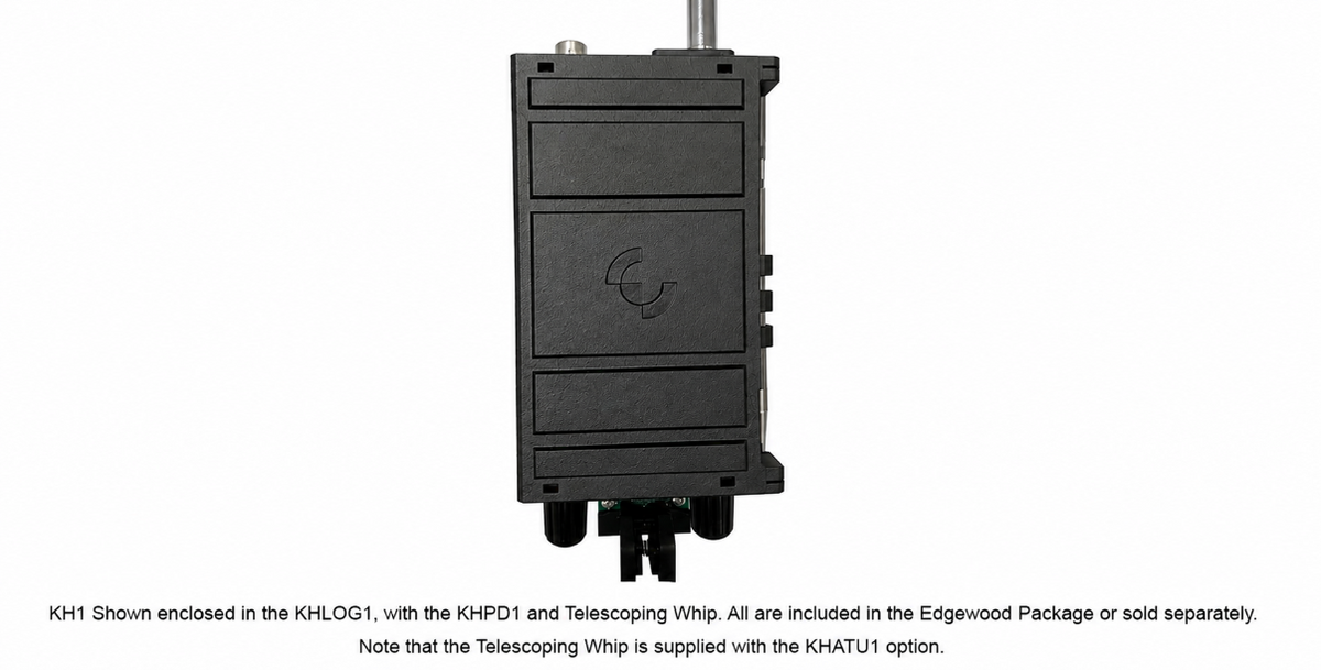 Closed view of a black logbook tray attached to KH1 transceiver.