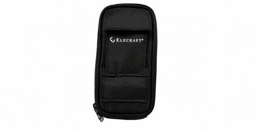 Black ES20 zippered carrying case with Elecraft logo for KH1 transceiver and accessories.