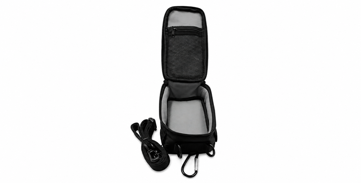 Interior of Black ES20 zippered carrying case with Elecraft logo for KH1 transceiver and accessories.